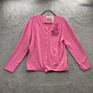 Vintage Lemon Grass Women's Large (12/14) Pink Cardigan 2D Flower Accent Classic